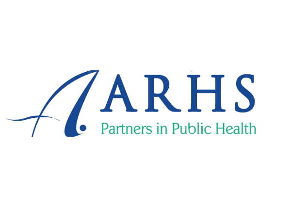 Ablemarle Regional Health Services Logo - Royal blue serif type over green serif type with royal blue stylized letter A to left